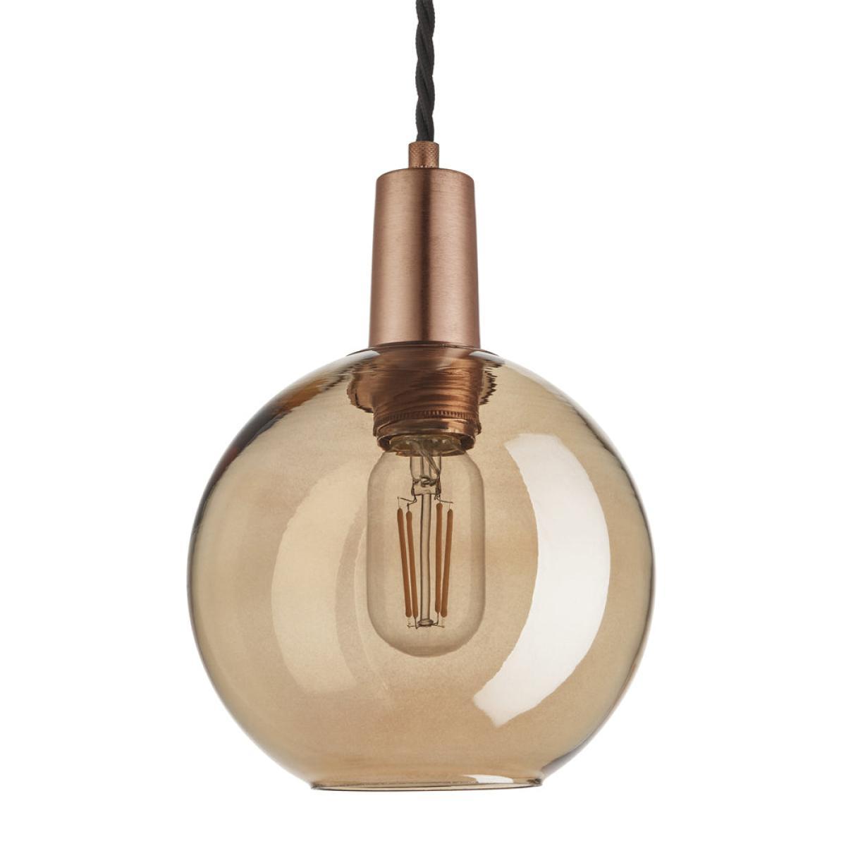 Industville Sleek Tinted Glass Globe Amber Pendant / 7 Inch Brass Holder – image 4