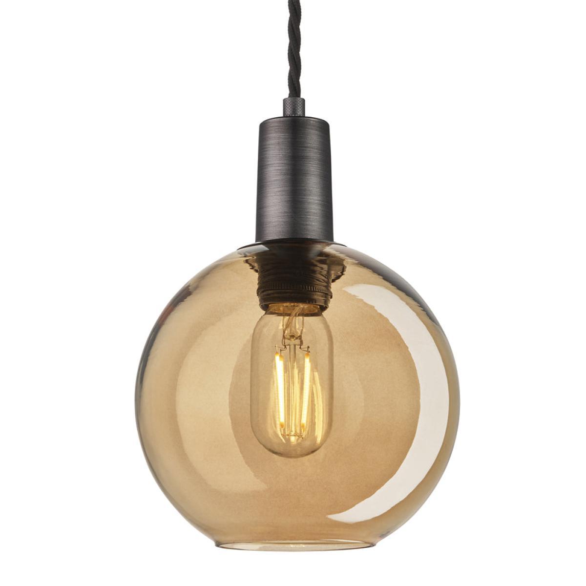 Industville Sleek Tinted Glass Globe Amber Pendant / 7 Inch Brass Holder – image 5