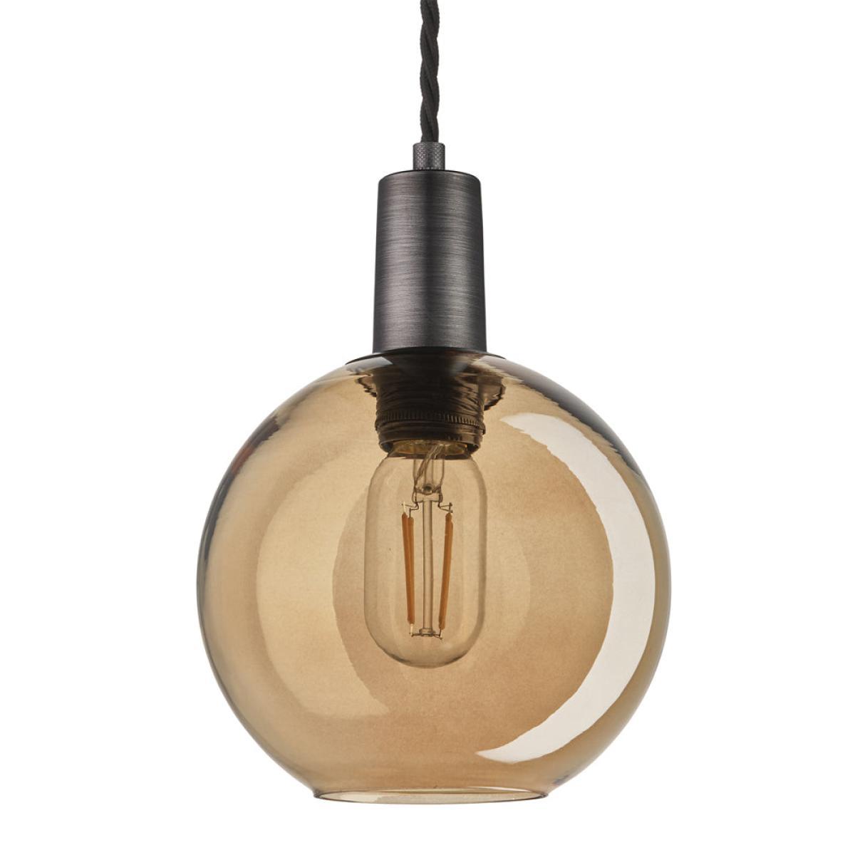 Industville Sleek Tinted Glass Globe Amber Pendant / 7 Inch Brass Holder – image 6