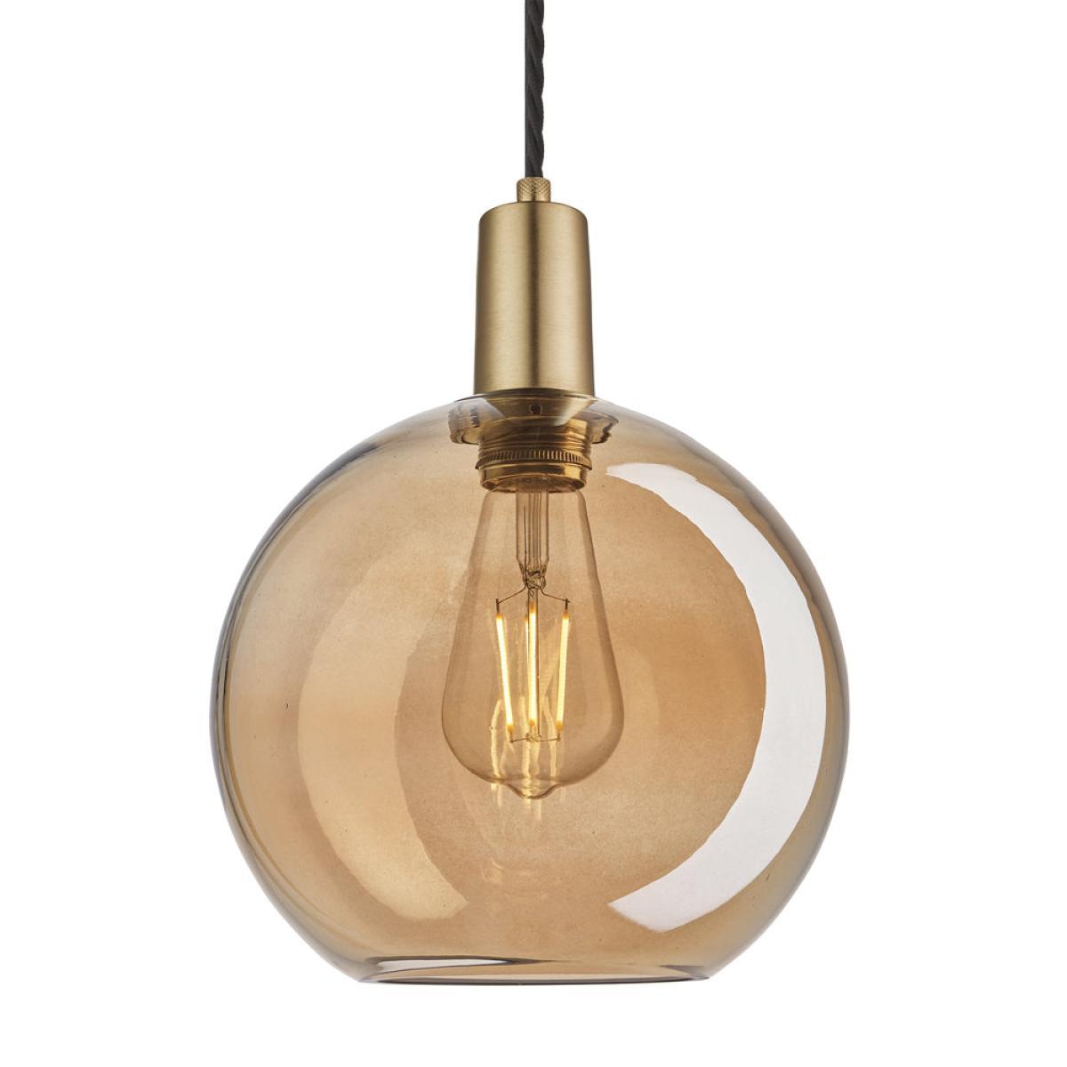 Industville Sleek Tinted Glass Globe Amber Pendant / 7 Inch Brass Holder – image 7