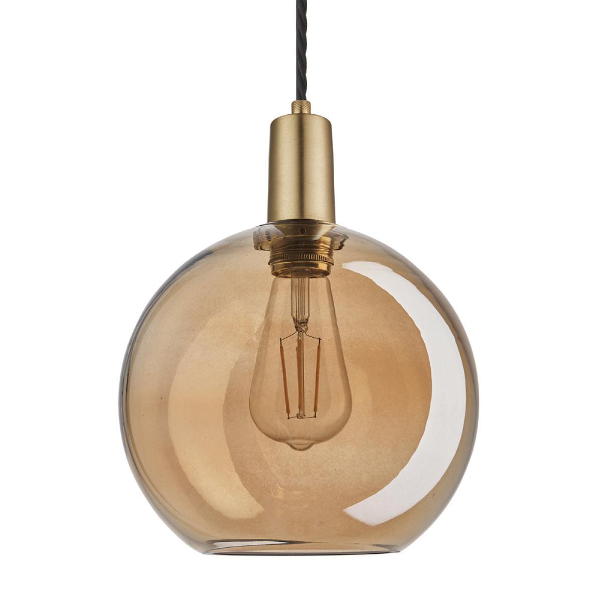 Industville Sleek Tinted Glass Globe Amber Pendant / 7 Inch Brass Holder – image 8