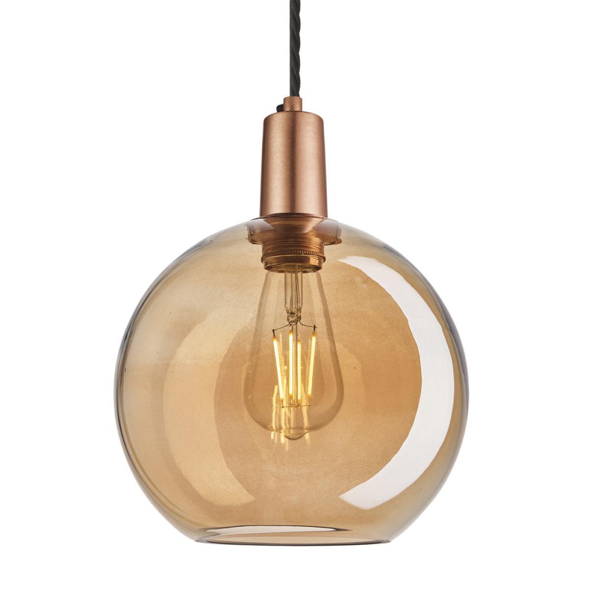Industville Sleek Tinted Glass Globe Amber Pendant / 7 Inch Brass Holder – image 9