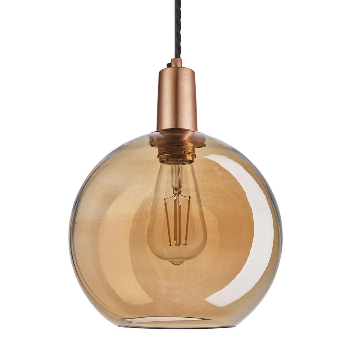 Industville Sleek Tinted Glass Globe Amber Pendant / 7 Inch Brass Holder – image 10