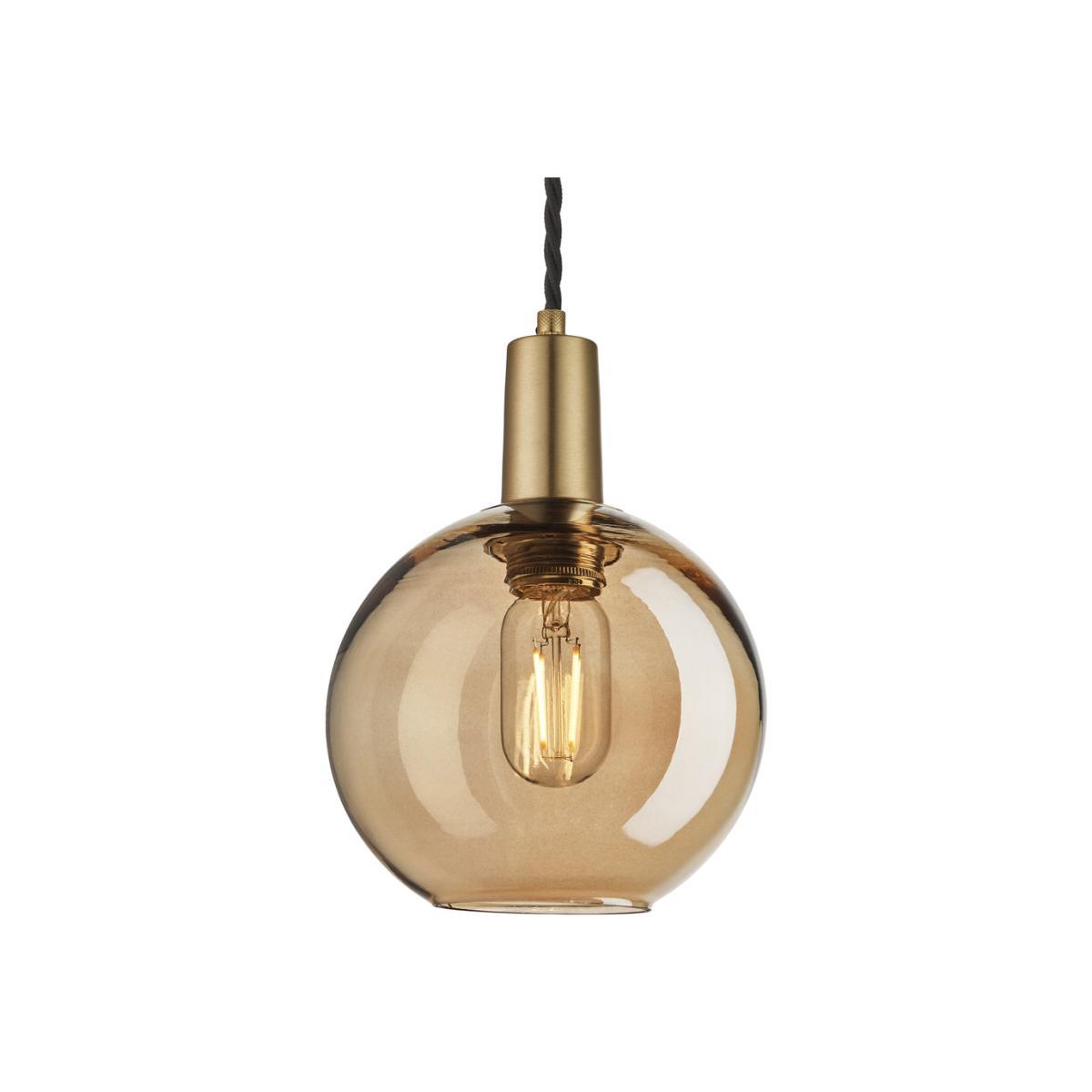 Industville Sleek Tinted Glass Globe Amber Pendant / 7 Inch Brass Holder – image 1