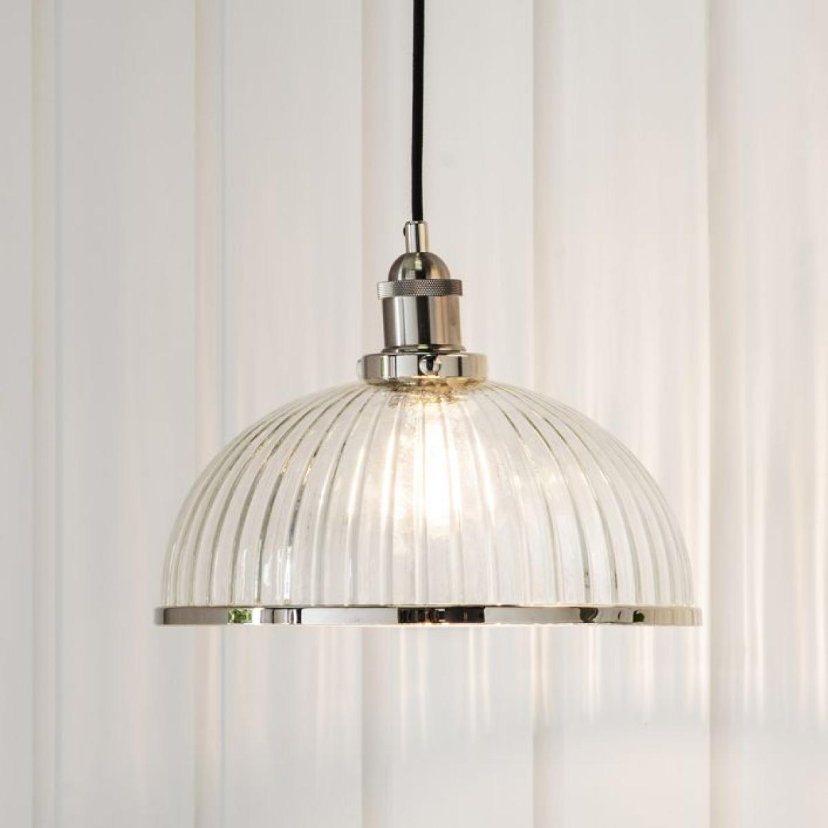 Gallery Interiors Hansen Glass Pendant Light Bright Nickel – image 1