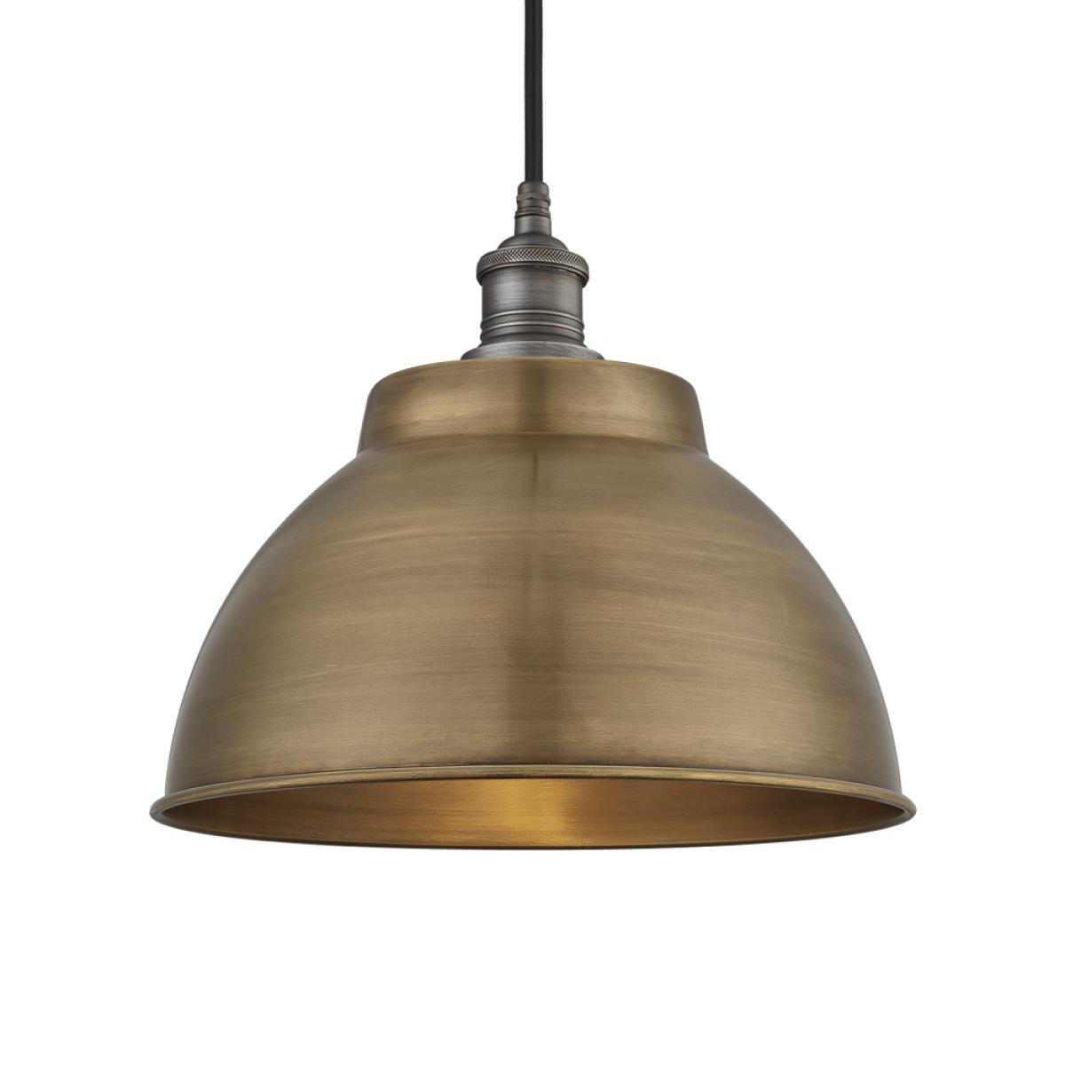 Industville Brooklyn Outdoor & Bathroom Dome Pendant - 13 Inch - Tube and Brass Dome with Pewter Holder / Pewter / Tube – image 2