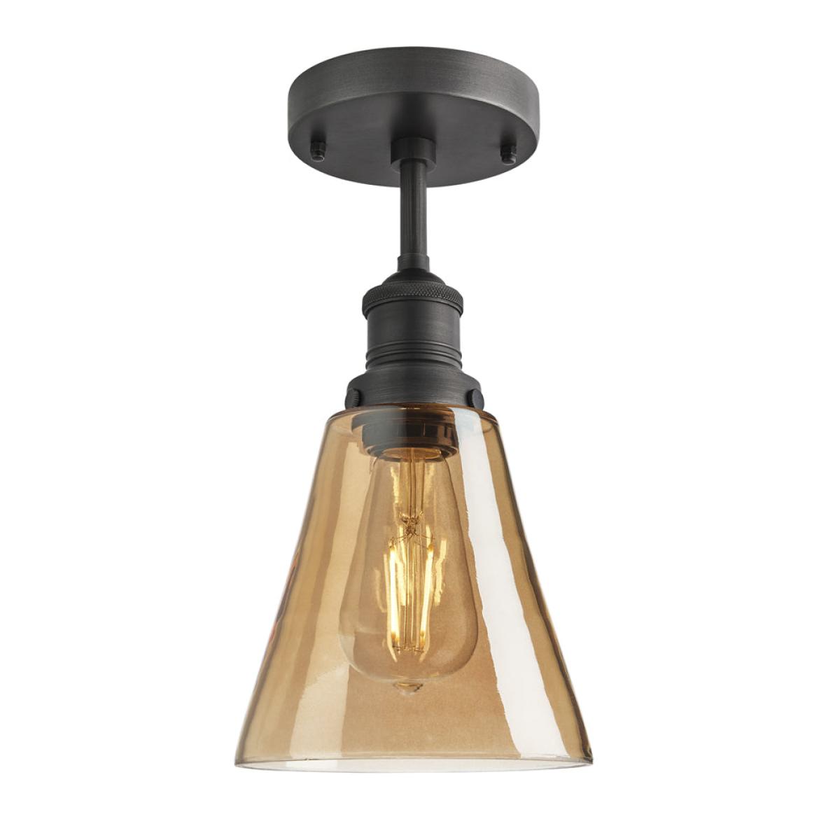 Industville Brooklyn Tinted Glass Flask Amber Flush Mount Light / 6 Inch Brass Holder – image 3