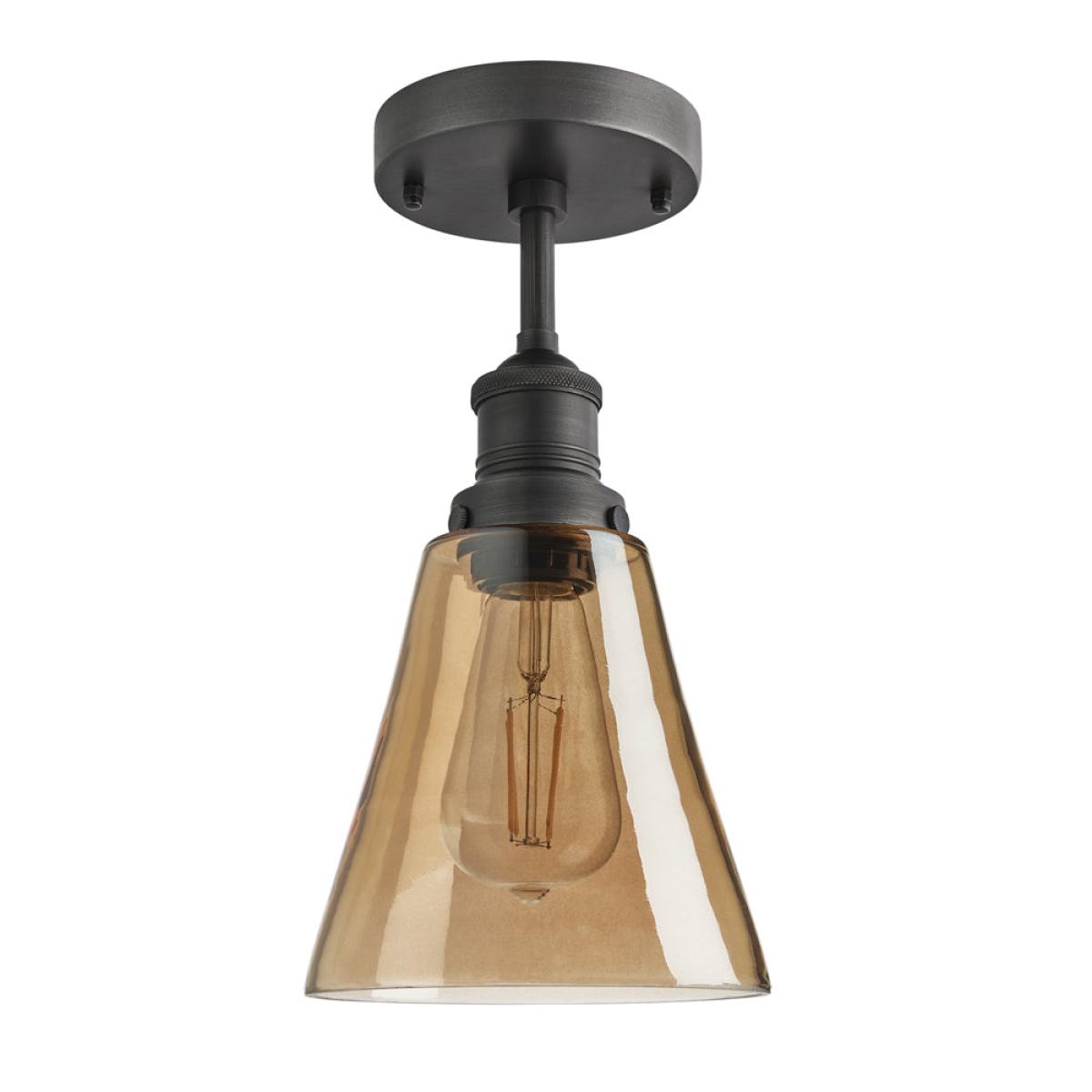 Industville Brooklyn Tinted Glass Flask Amber Flush Mount Light / 6 Inch Brass Holder – image 4