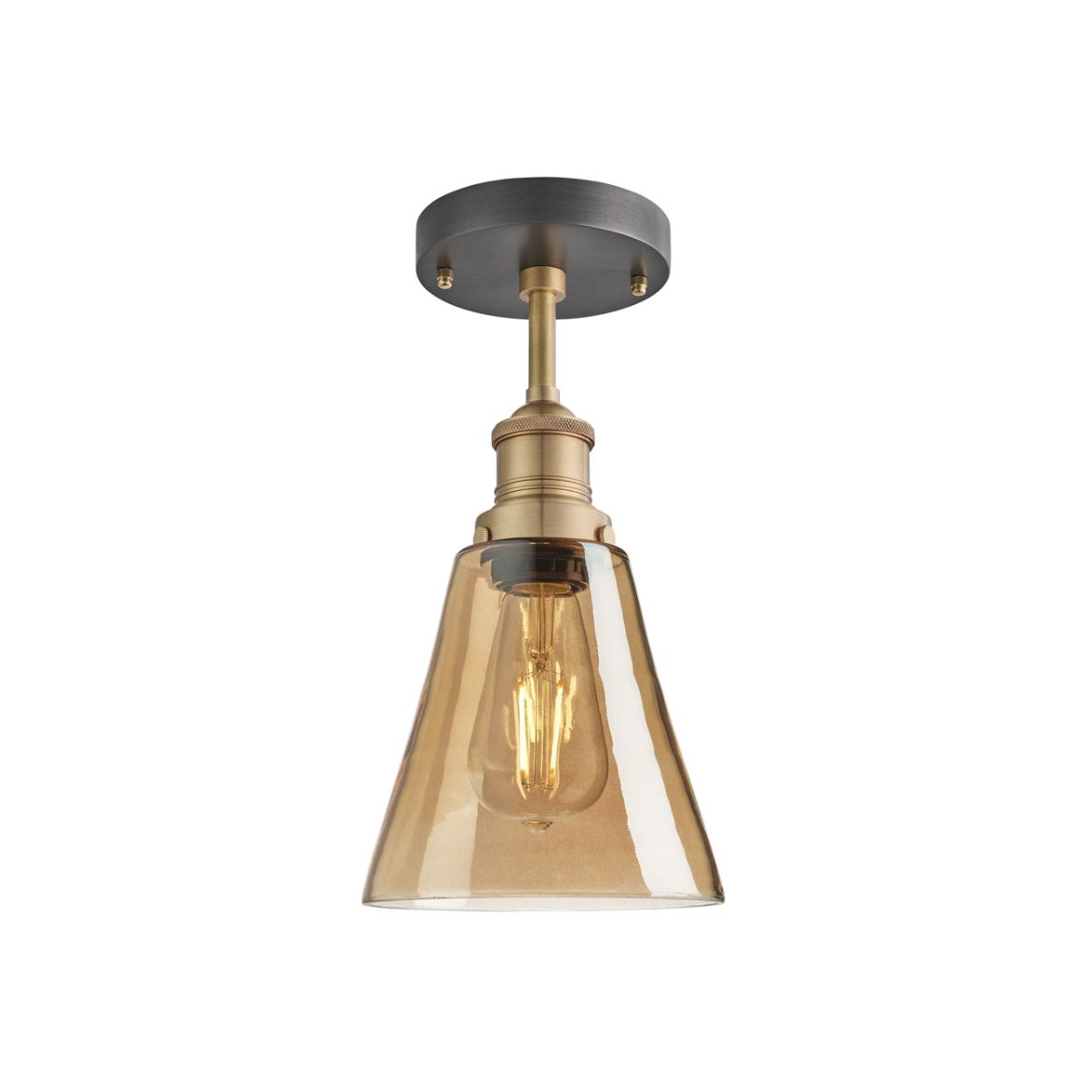 Industville Brooklyn Tinted Glass Flask Amber Flush Mount Light / 6 Inch Brass Holder – image 1
