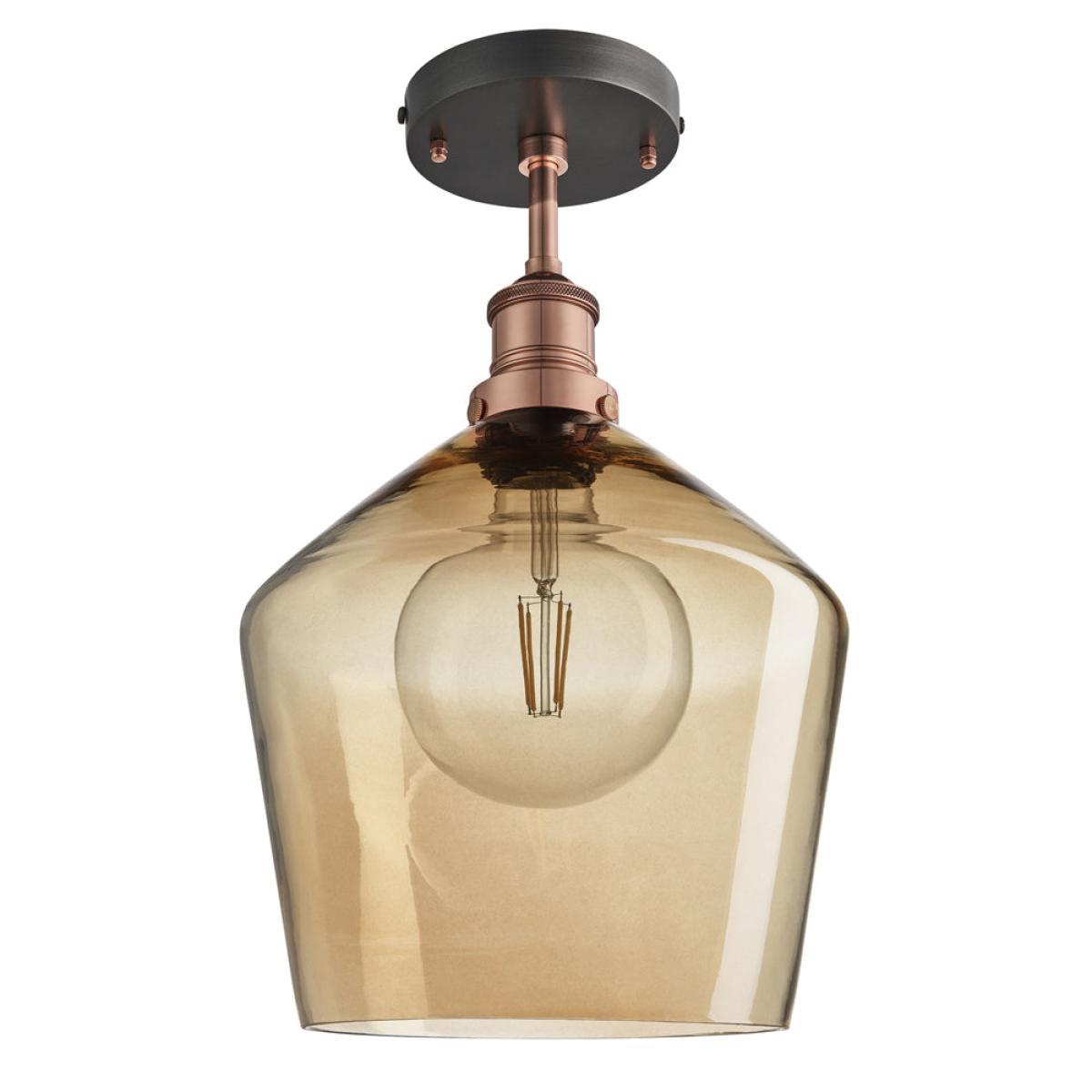 Industville Brooklyn Tinted Glass Schoolhouse Amber Flush Mount Light / 10 Inch Copper Holder – image 3