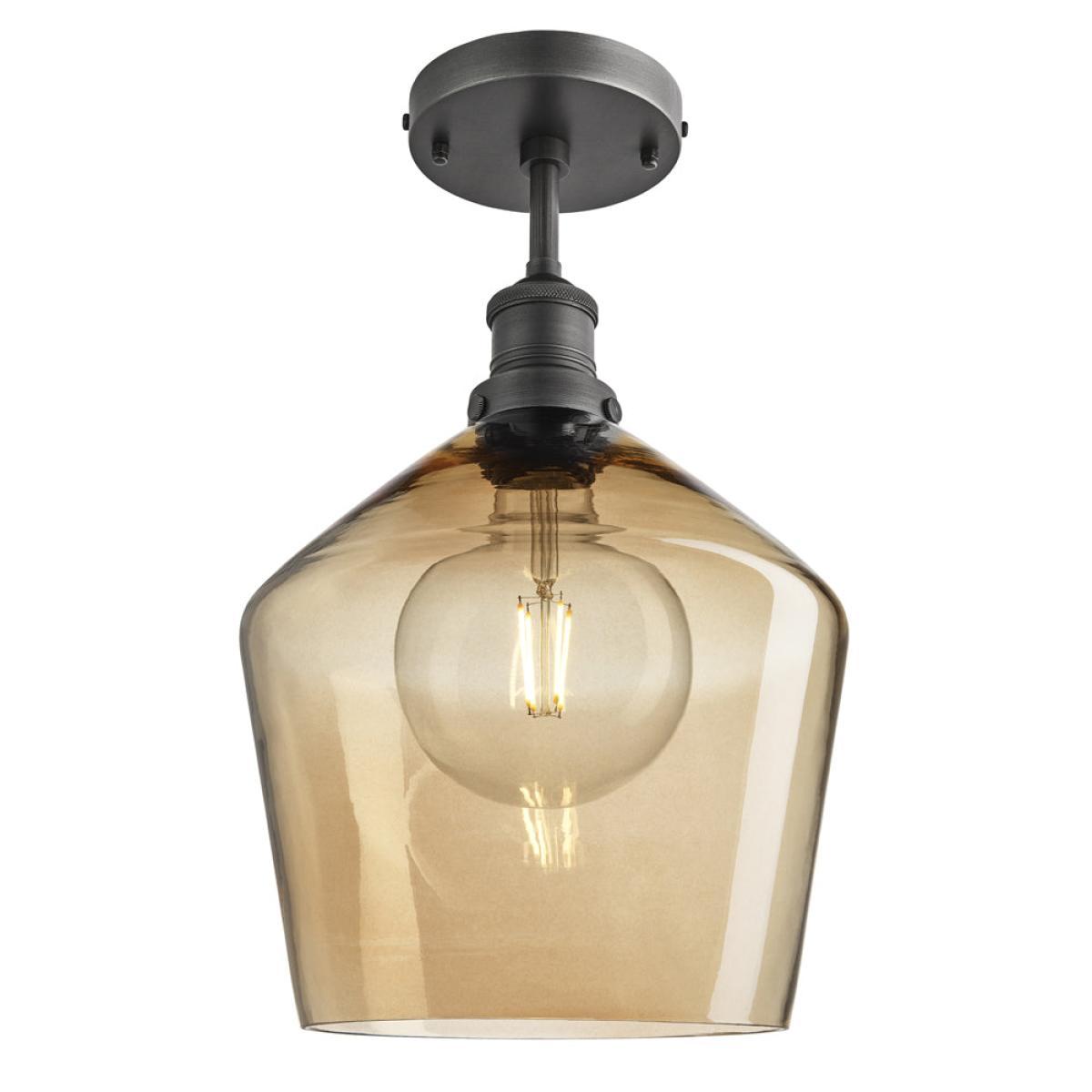 Industville Brooklyn Tinted Glass Schoolhouse Amber Flush Mount Light / 10 Inch Copper Holder – image 4
