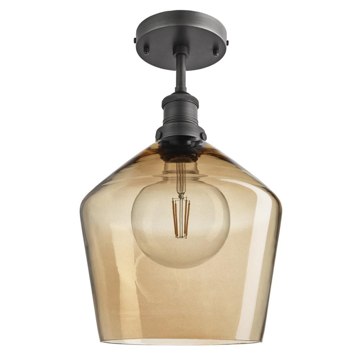 Industville Brooklyn Tinted Glass Schoolhouse Amber Flush Mount Light / 10 Inch Copper Holder – image 5