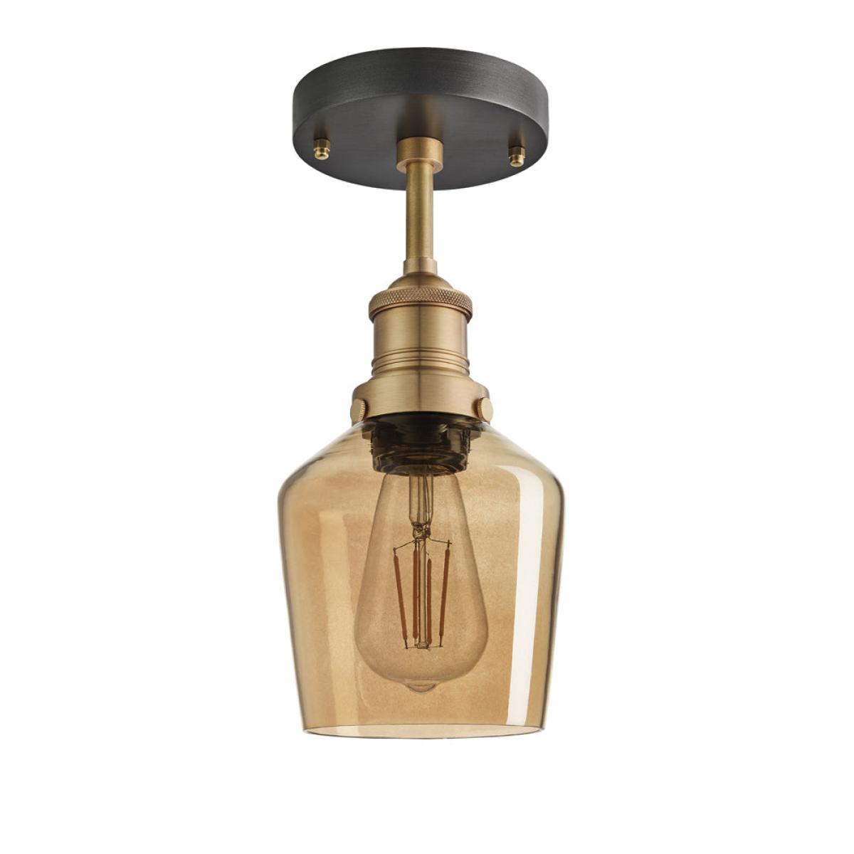 Industville Brooklyn Tinted Glass Schoolhouse Amber Flush Mount Light / 10 Inch Copper Holder – image 7