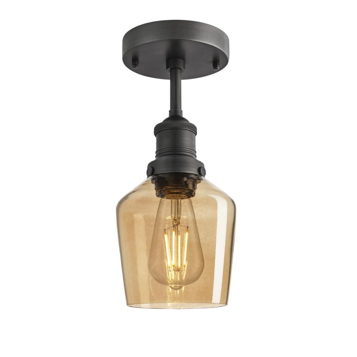 Industville Brooklyn Tinted Glass Schoolhouse Amber Flush Mount Light / 10 Inch Copper Holder – image 8