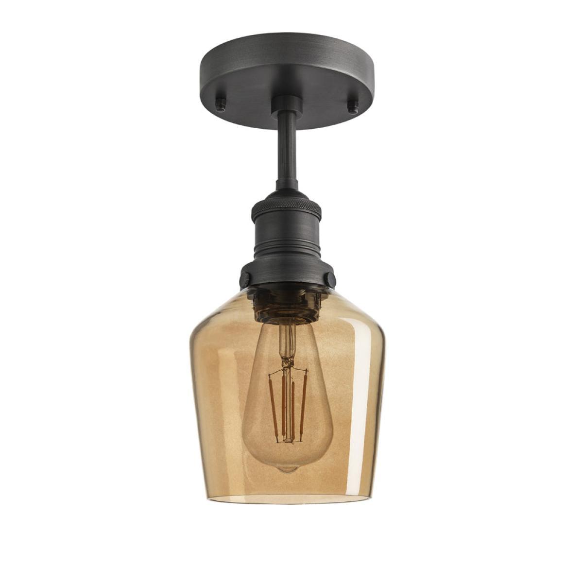 Industville Brooklyn Tinted Glass Schoolhouse Amber Flush Mount Light / 10 Inch Copper Holder – image 9