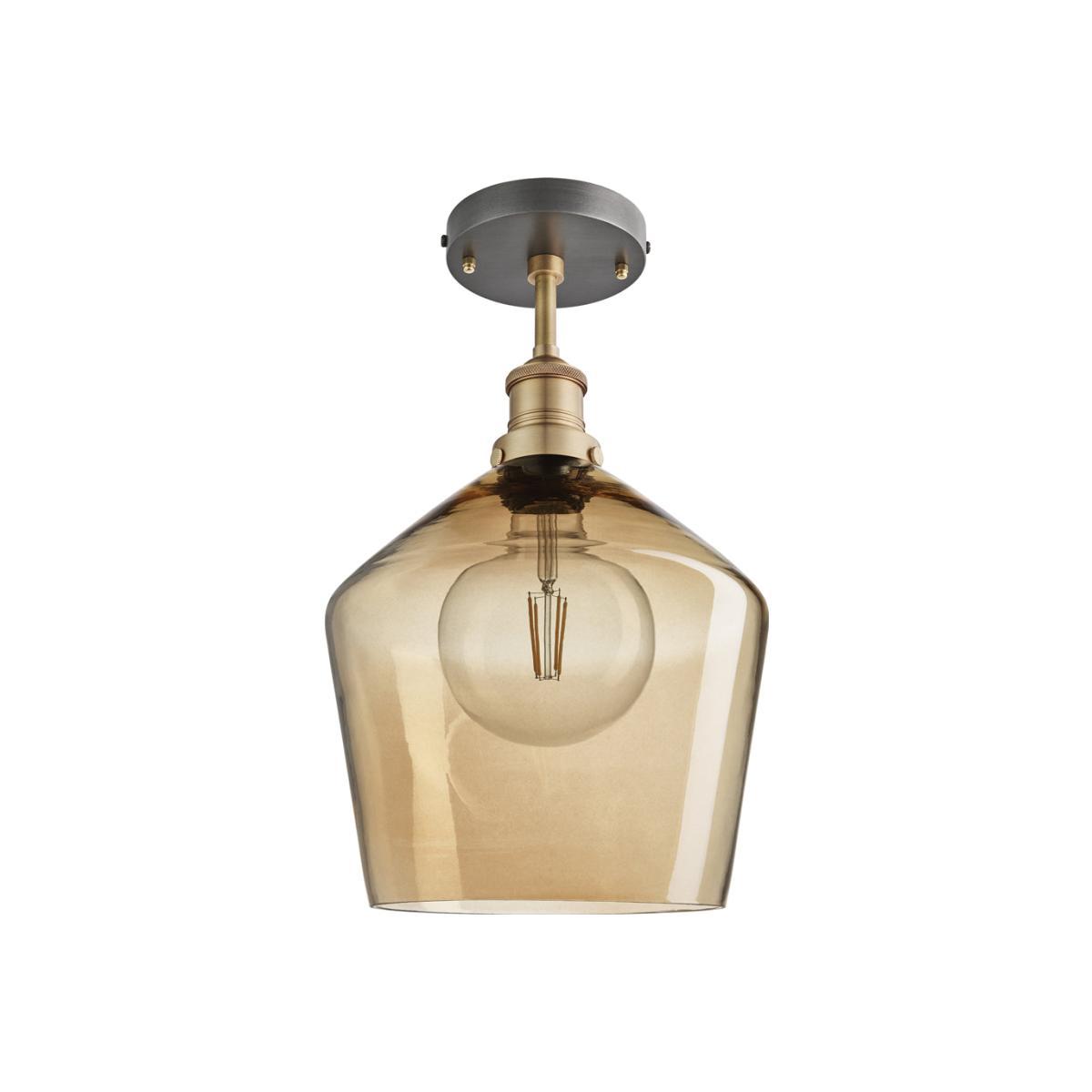 Industville Brooklyn Tinted Glass Schoolhouse Amber Flush Mount Light / 10 Inch Copper Holder – image 1