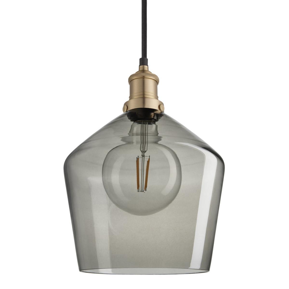 Industville Brooklyn 10 Inch Schoolhouse Pendant Light Smoke Grey / Smoke Grey Tinted Glass and Brass Holder – image 2