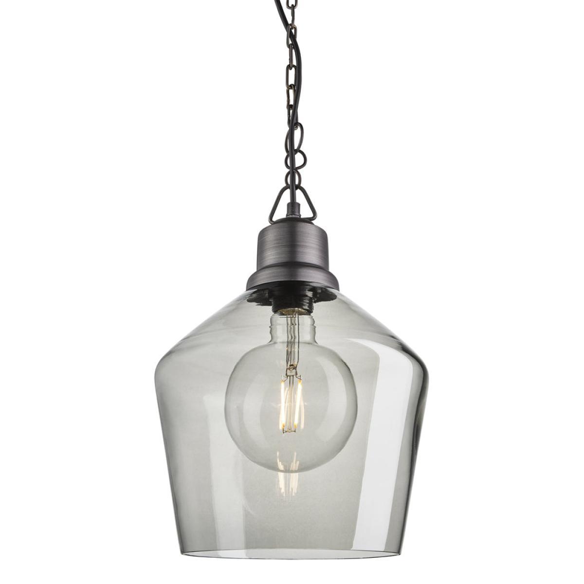 Industville Brooklyn 10 Inch Schoolhouse Pendant Light Smoke Grey / Smoke Grey Tinted Glass and Brass Holder – image 5