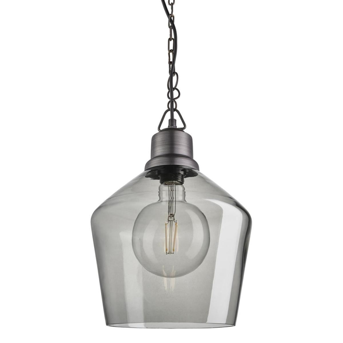 Industville Brooklyn 10 Inch Schoolhouse Pendant Light Smoke Grey / Smoke Grey Tinted Glass and Brass Holder – image 6
