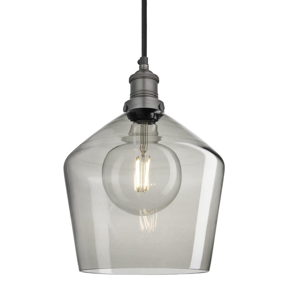 Industville Brooklyn 10 Inch Schoolhouse Pendant Light Smoke Grey / Smoke Grey Tinted Glass and Brass Holder – image 7