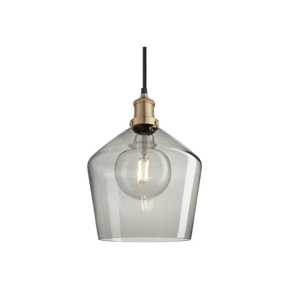 Industville Brooklyn 10 Inch Schoolhouse Pendant Light Smoke Grey / Smoke Grey Tinted Glass and Brass Holder – image 1