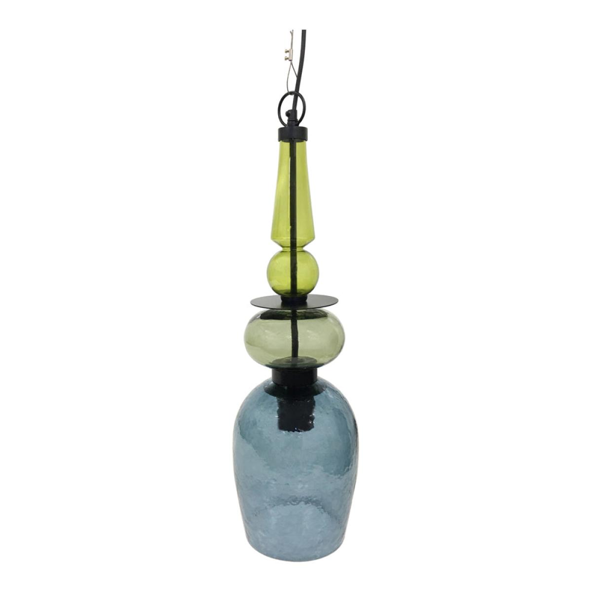 Libra Astro Harlequinn Bubble Pendant Blue Glass Tall – image 2