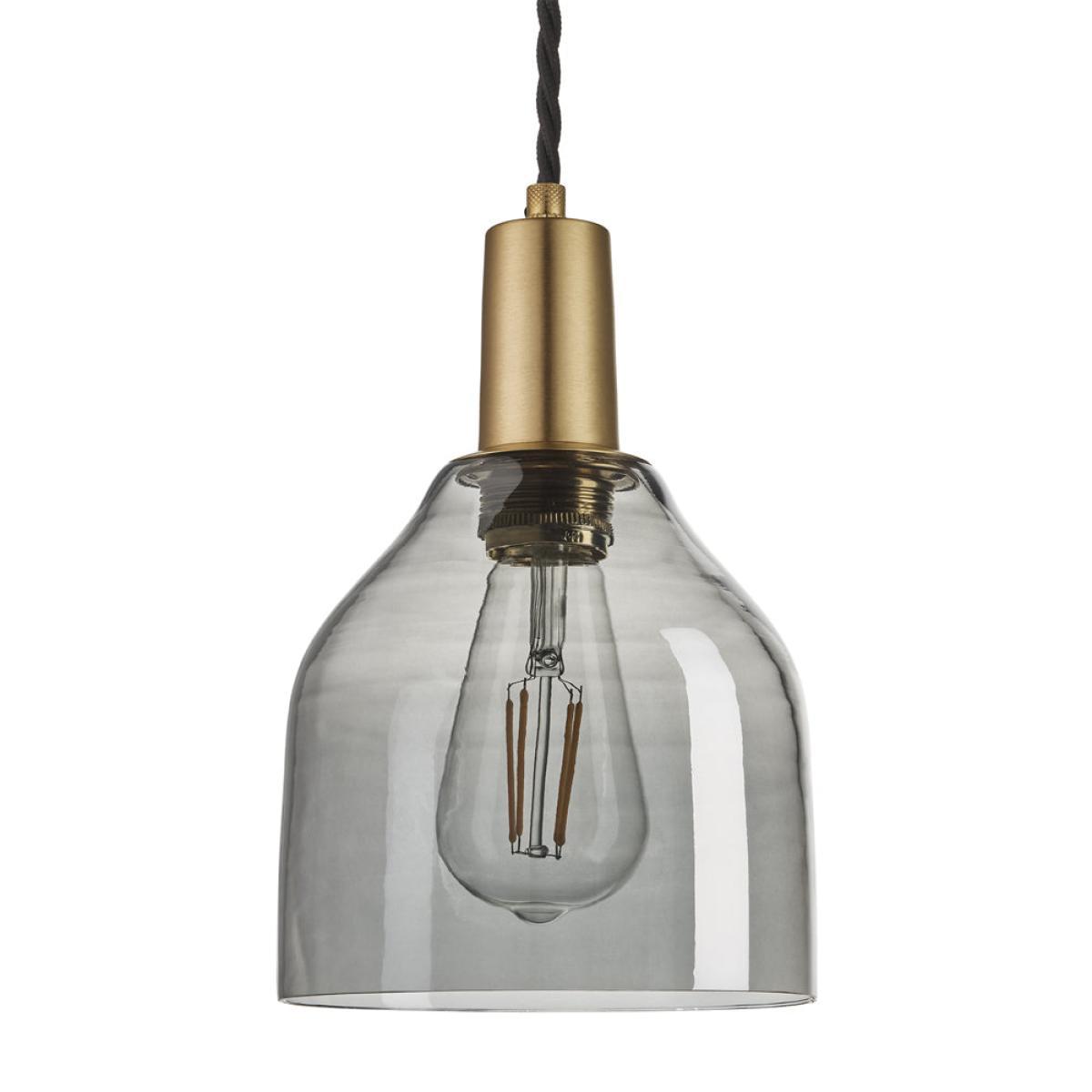 Industville Sleek 6 Inch Cone Pendant / Smoke Grey Tinted Glass and Copper Holder – image 2