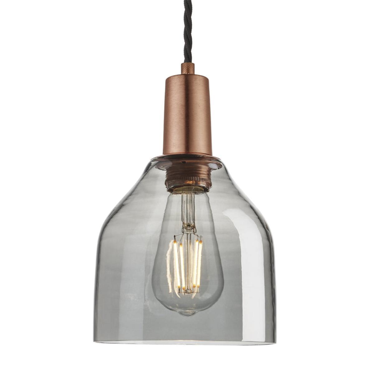 Industville Sleek 6 Inch Cone Pendant / Smoke Grey Tinted Glass and Copper Holder – image 3