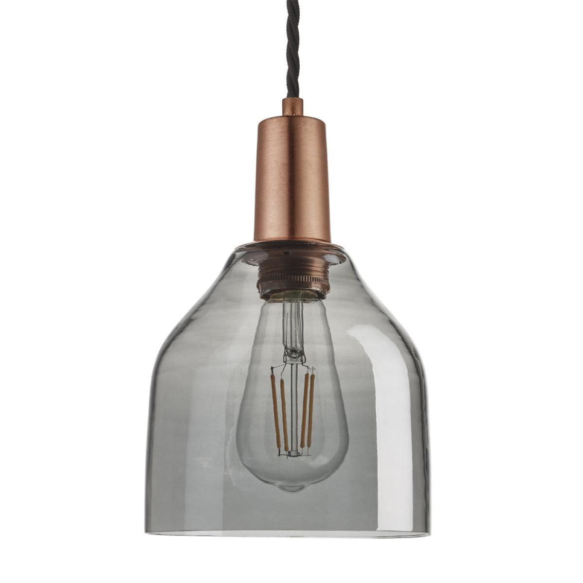 Industville Sleek 6 Inch Cone Pendant / Smoke Grey Tinted Glass and Copper Holder – image 4