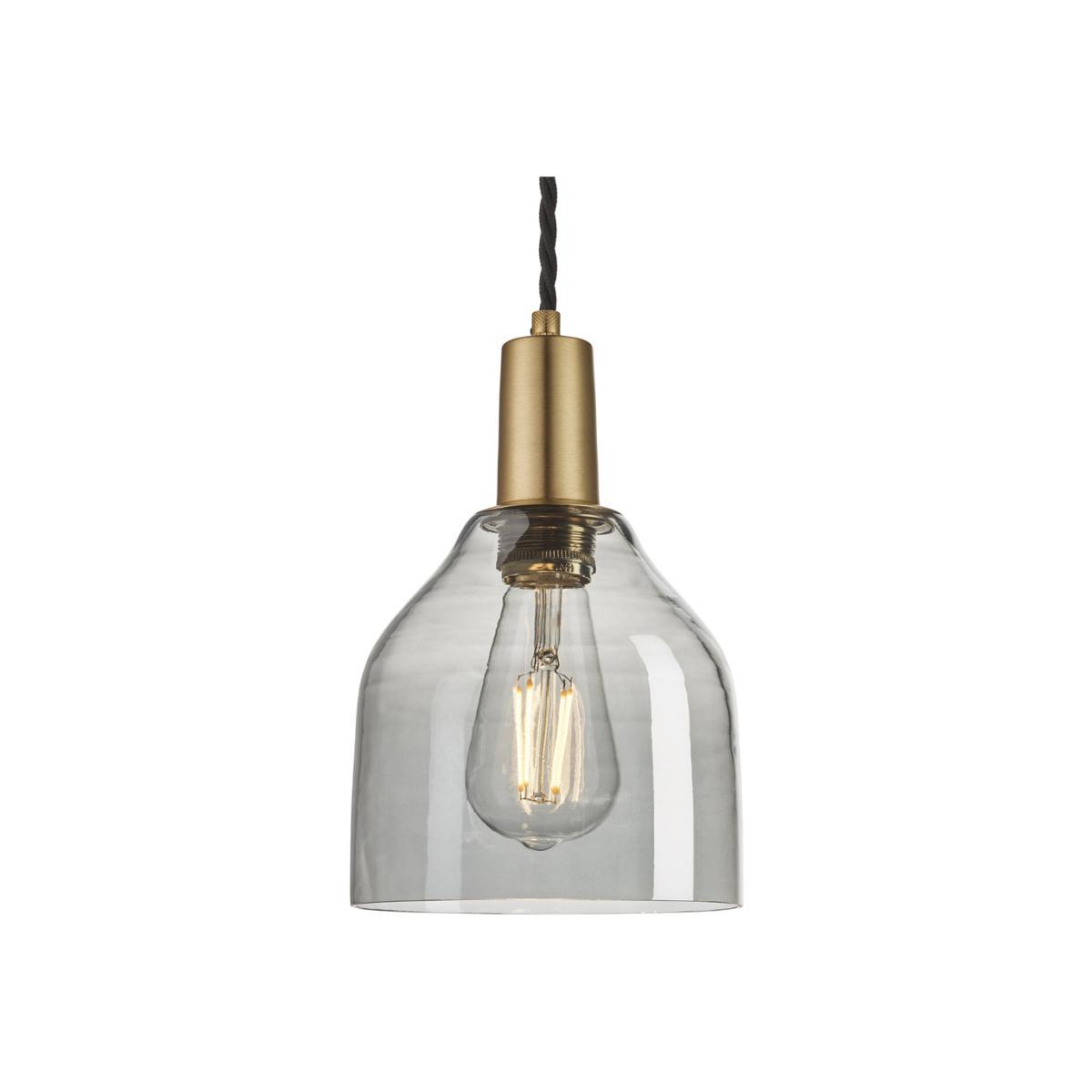 Industville Sleek 6 Inch Cone Pendant / Smoke Grey Tinted Glass and Copper Holder – image 1
