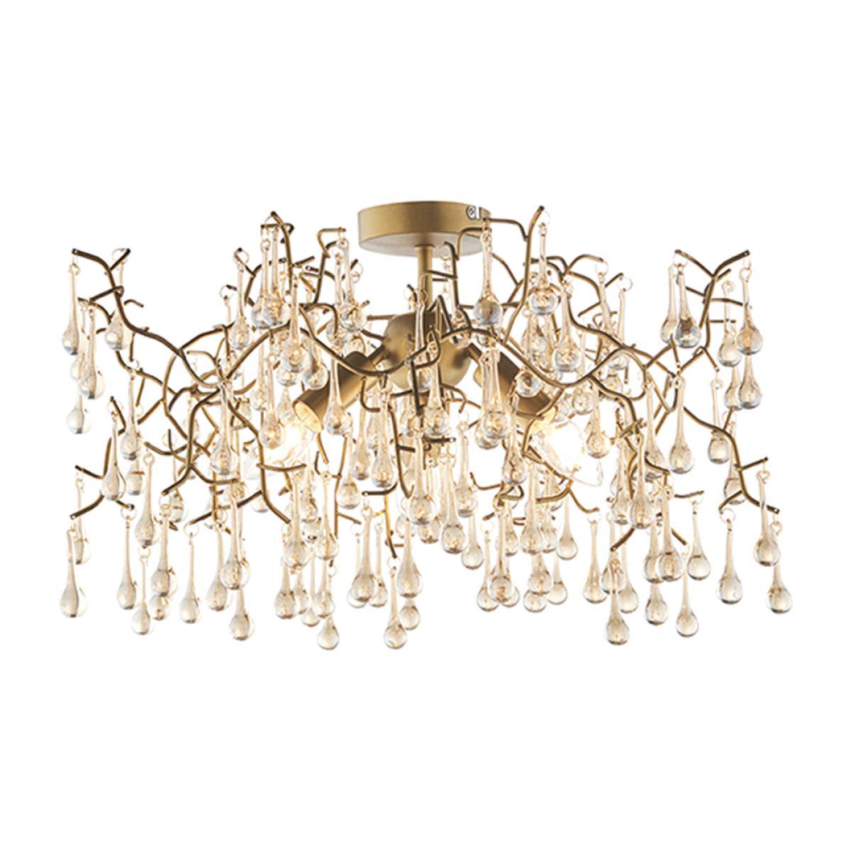 Olivia's Alicia 3 Arm Aged Gold And Champagne Lustre Semi Flush Light