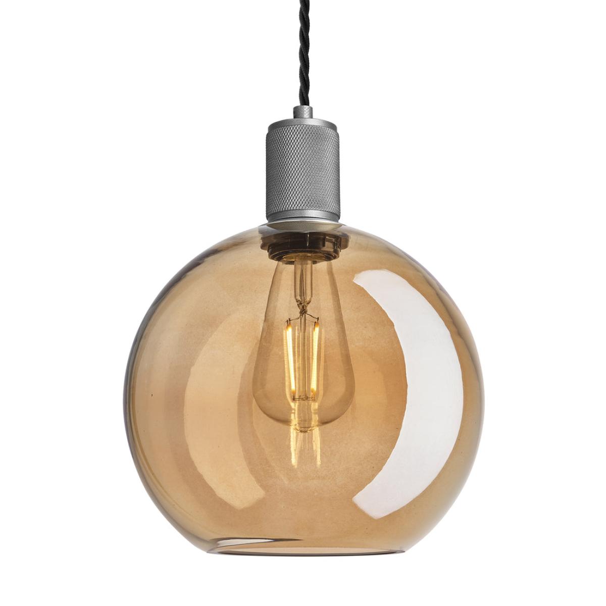 Industville Knurled Tinted Glass Globe Pendant Light in Amber with Pewter Holder / Large – image 2