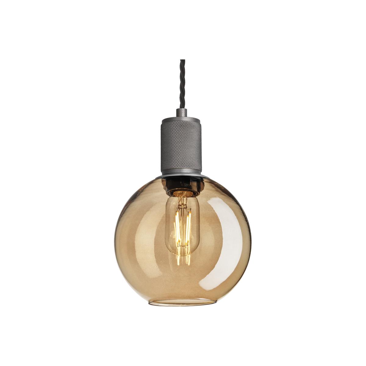 Industville Knurled Tinted Glass Globe Pendant Light in Amber with Pewter Holder / Small – image 1