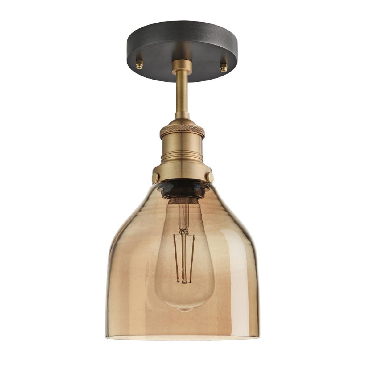 Industville Brooklyn Tinted Glass Cone Amber Flush Mount Light / 6 Inch Copper Holder – image 2