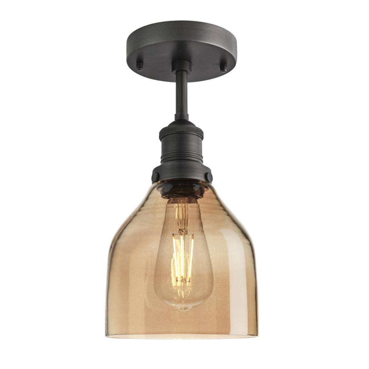 Industville Brooklyn Tinted Glass Cone Amber Flush Mount Light / 6 Inch Copper Holder – image 3