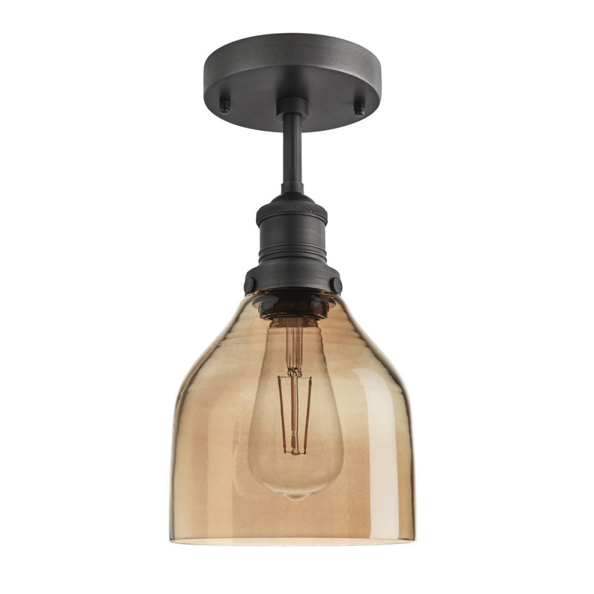 Industville Brooklyn Tinted Glass Cone Amber Flush Mount Light / 6 Inch Copper Holder – image 4