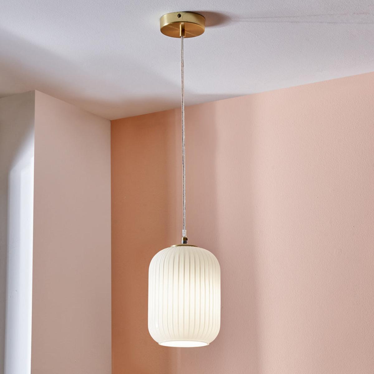 Olivia's Kara Ribbed Glass Pendant in White & Gold – image 5