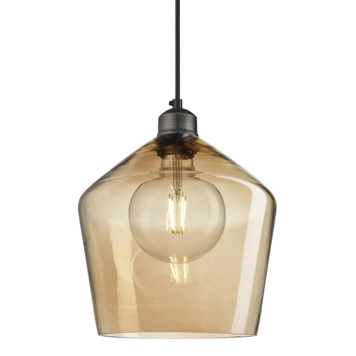 Industville Orlando Tinted Glass Schoolhouse Amber Pendant / 10 Inch Brass Holder – image 3
