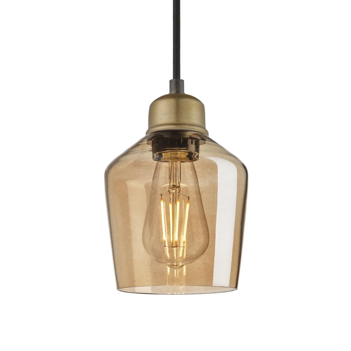 Industville Orlando Tinted Glass Schoolhouse Amber Pendant / 10 Inch Brass Holder – image 5