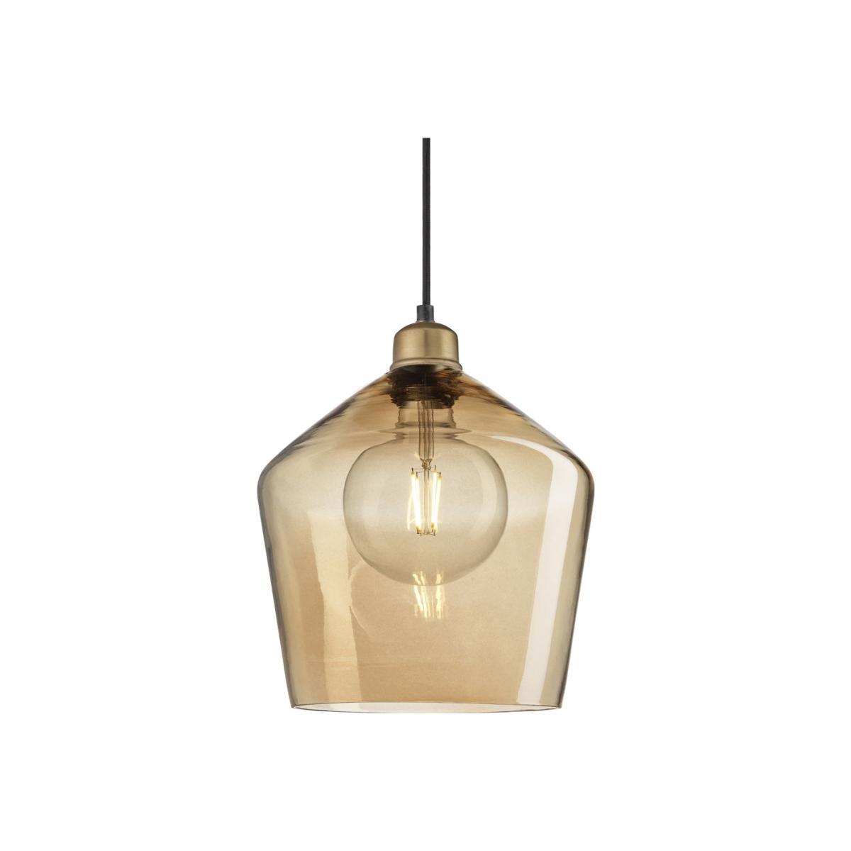 Industville Orlando Tinted Glass Schoolhouse Amber Pendant / 10 Inch Brass Holder – image 1