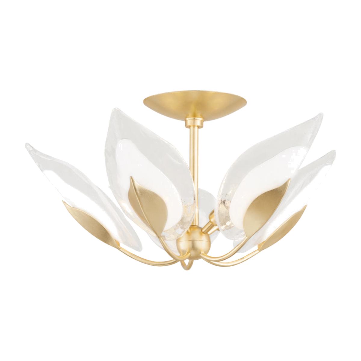 Hudson Valley Lighting Blossom 5 Light Semi Flush in Soft Off White & Gold Leaf