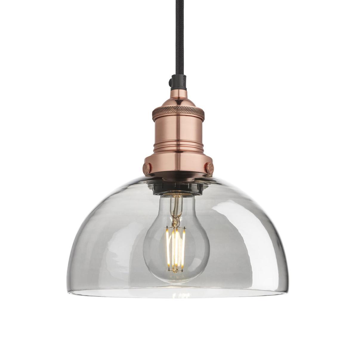 Industville 8 Inch Tinted Glass Dome Pendant 8 Inch Dome Pendant / Smoke Grey Tinted Glass and Pewter Holder – image 3