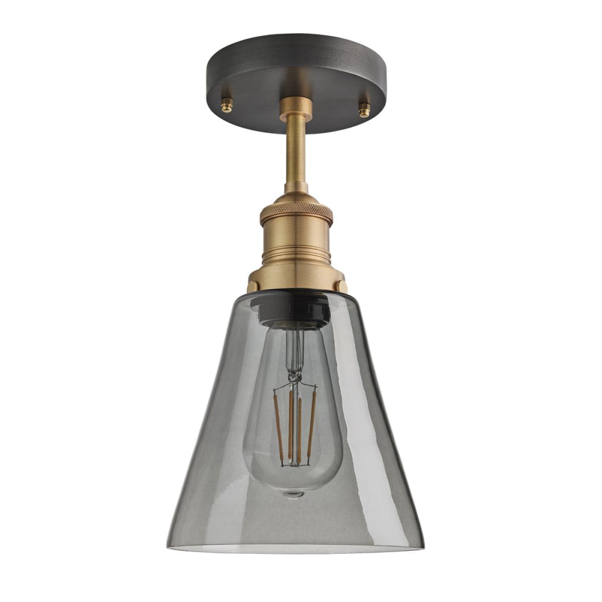 Industville Brooklyn 6 Inch Flask Flush Mount / Smoke Grey Tinted Glass and Brass Holder – image 2