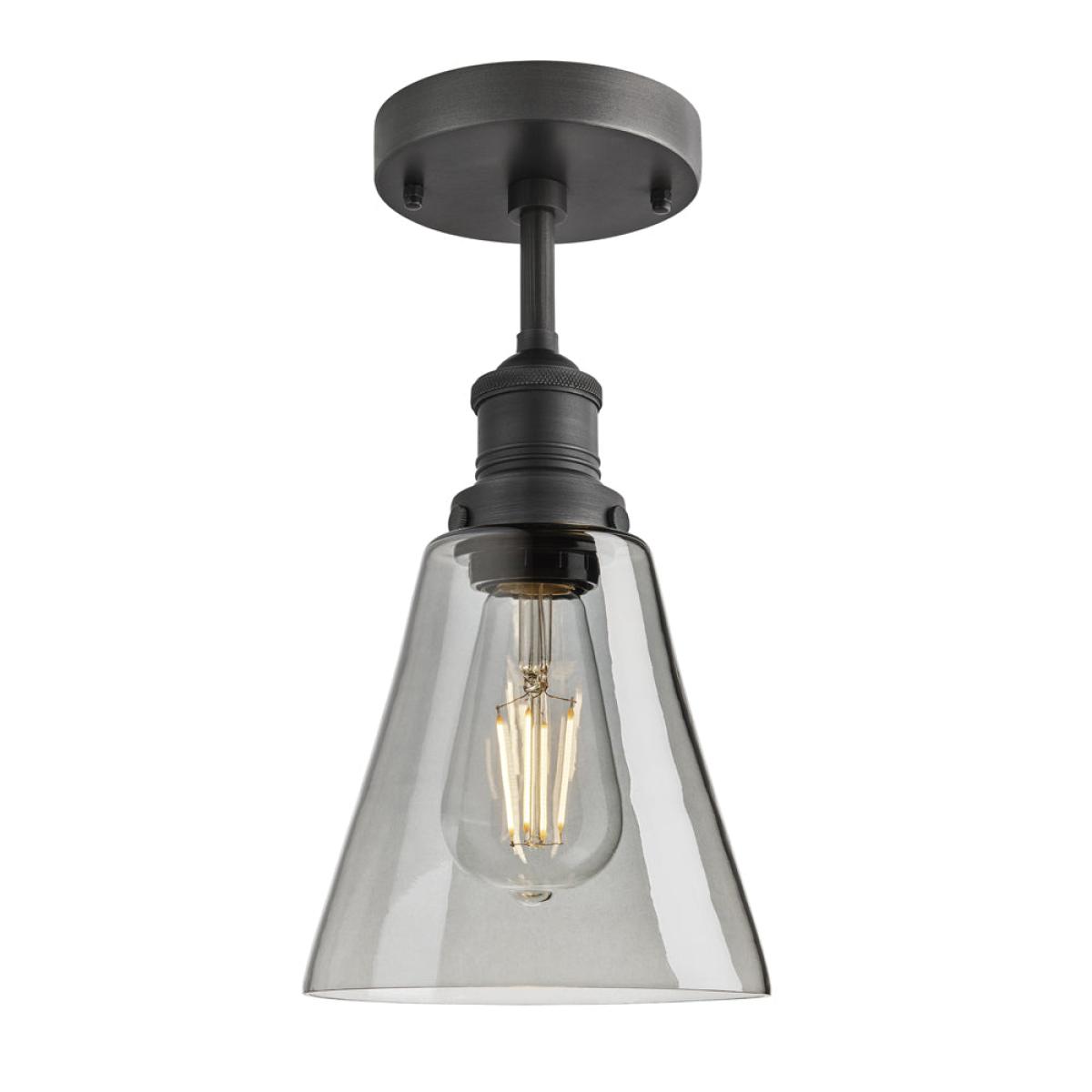 Industville Brooklyn 6 Inch Flask Flush Mount / Smoke Grey Tinted Glass and Brass Holder – image 3
