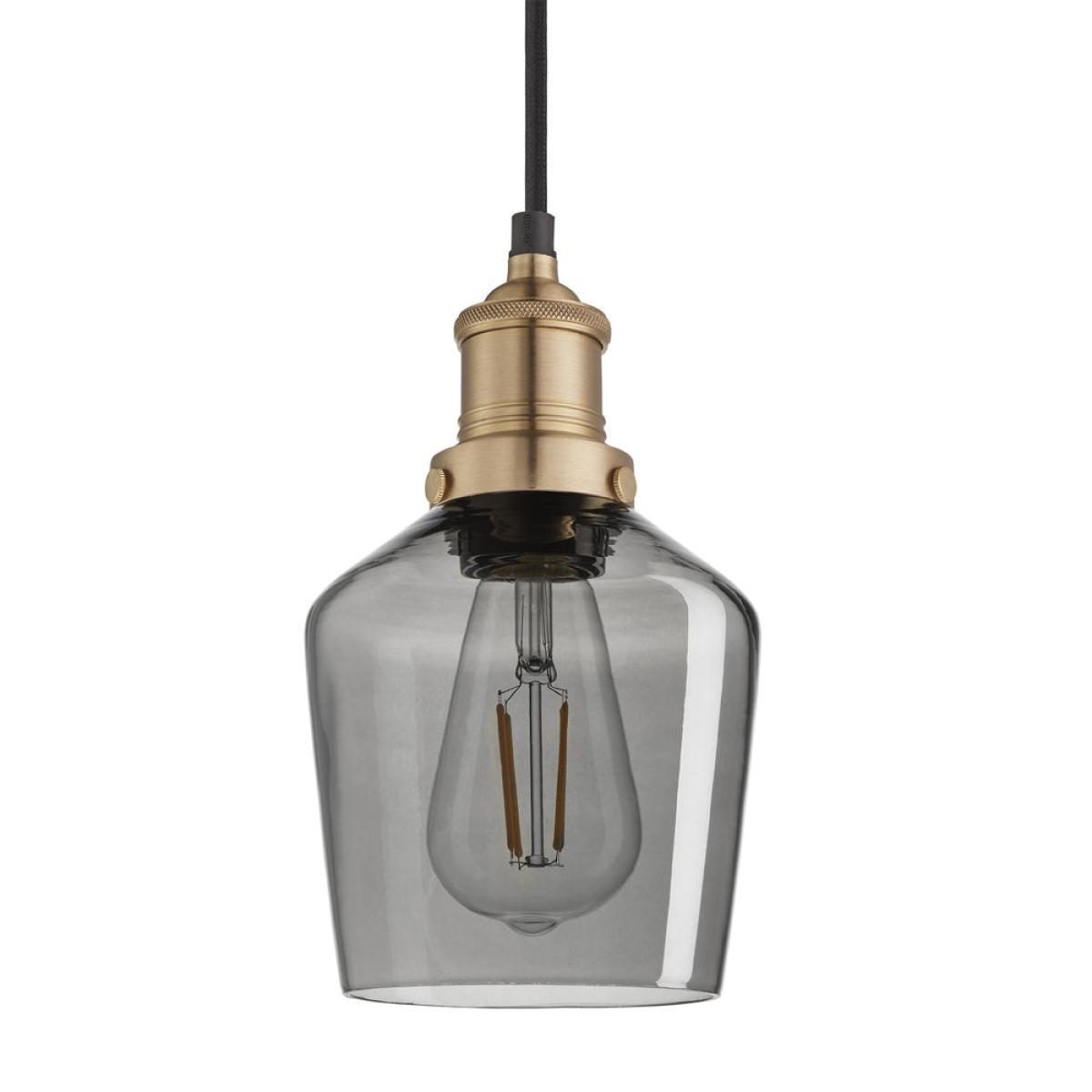 Industville Brooklyn 5.5 Inch Schoolhouse Pendant / Smoke Grey Tinted Glass and Copper Holder – image 2