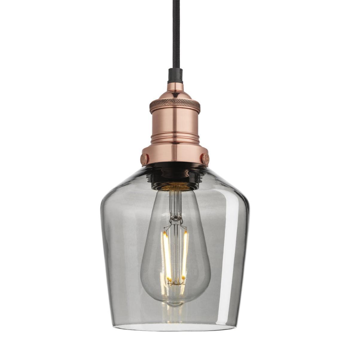 Industville Brooklyn 5.5 Inch Schoolhouse Pendant / Smoke Grey Tinted Glass and Copper Holder – image 3