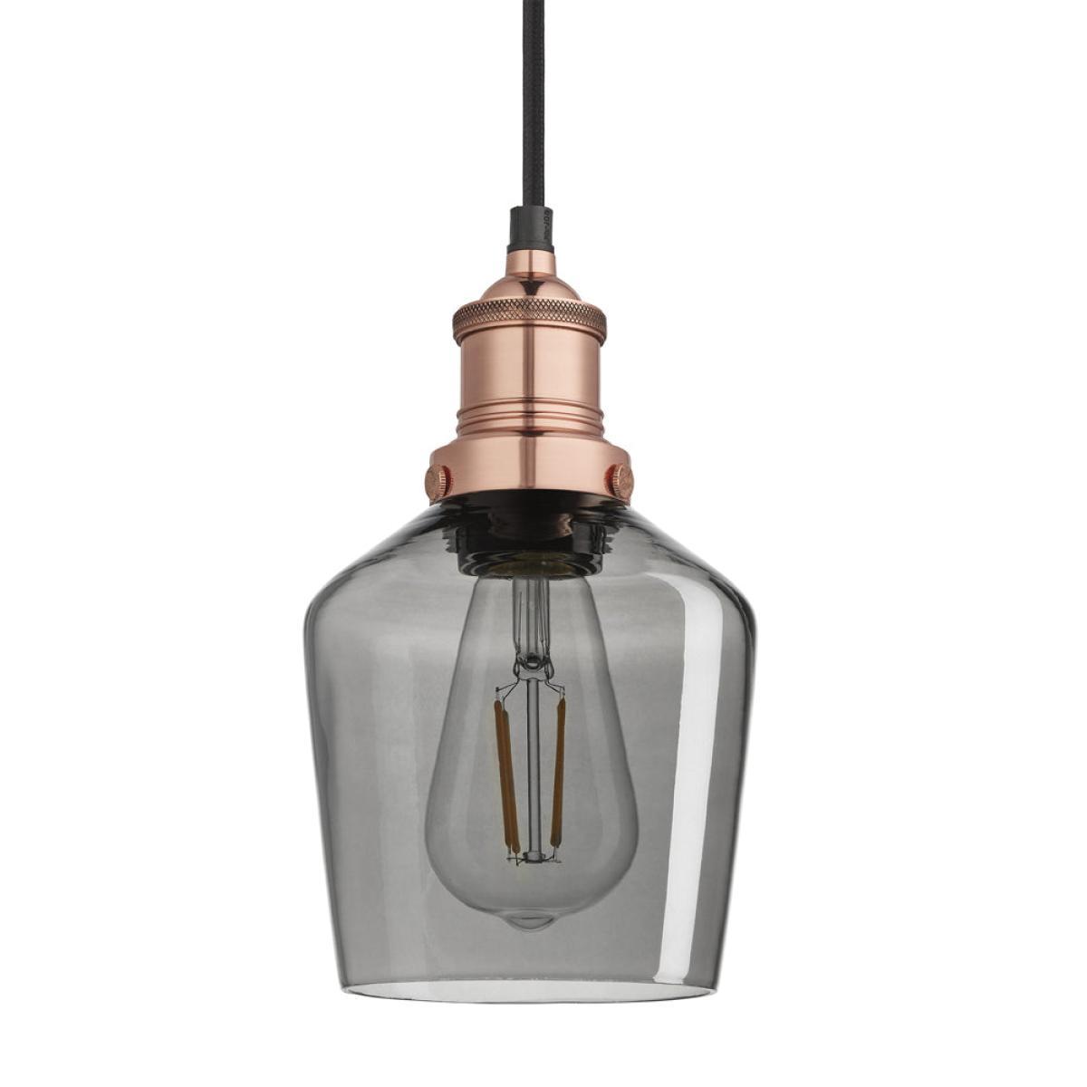 Industville Brooklyn 5.5 Inch Schoolhouse Pendant / Smoke Grey Tinted Glass and Copper Holder – image 4