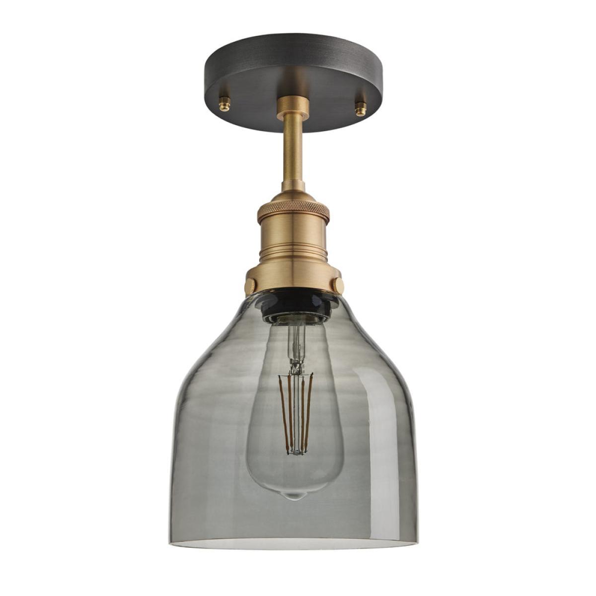 Industville Brooklyn 6 Inch Cone Flush Mount / Smoke Grey Tinted Glass and Pewter Holder – image 2