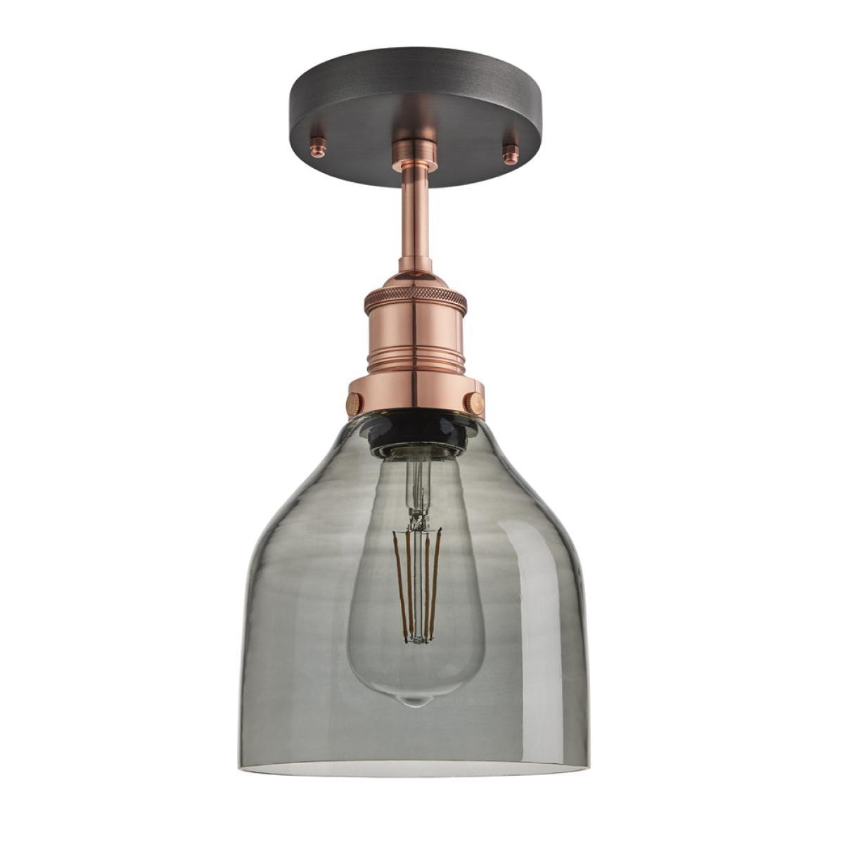 Industville Brooklyn 6 Inch Cone Flush Mount / Smoke Grey Tinted Glass and Pewter Holder – image 4