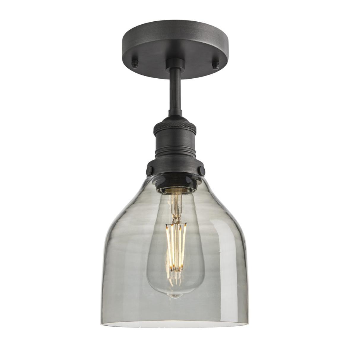 Industville Brooklyn 6 Inch Cone Flush Mount / Smoke Grey Tinted Glass and Pewter Holder – image 5